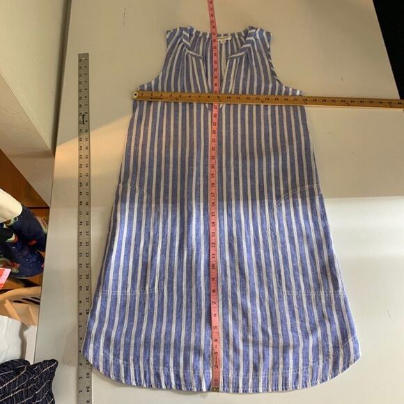 BeachLunchLounge Dress Women S Small Blue White Stripe Linen Blend Tally V Neck - Picture 7 of 11